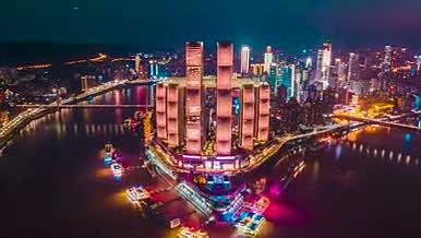 4K航拍延时重庆夜景朝天门来福士大厦视频的预览图